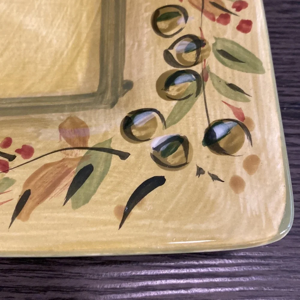 Pier1 Imports Olive serving plate. 11” x 11”. Green with olive design.